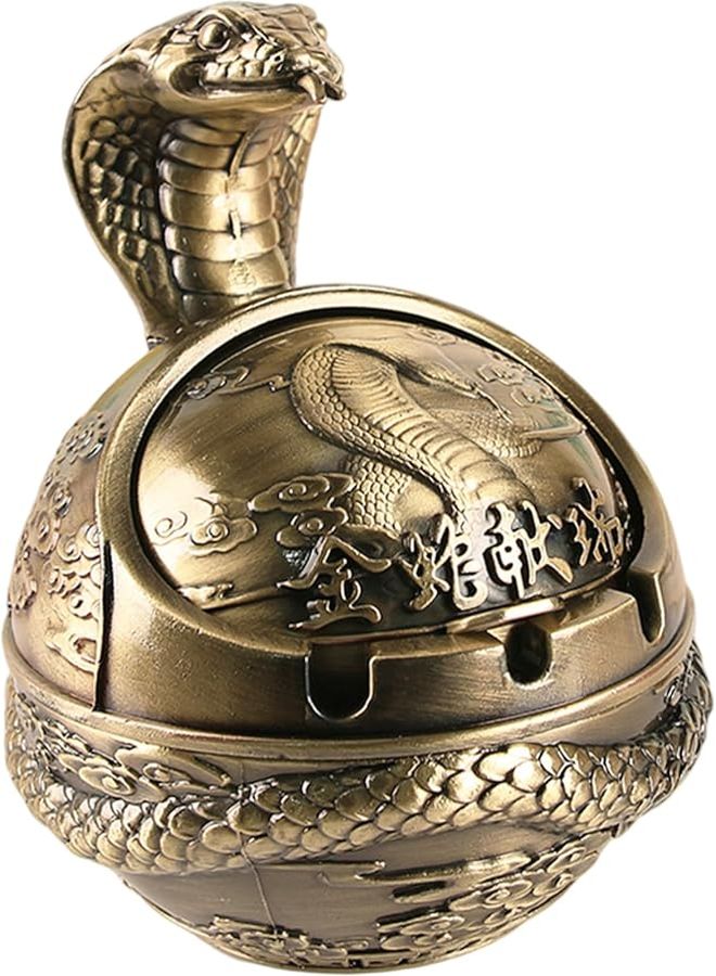 صحن رماد معدني كلاسيكي مقاوم للرياح بغطاء، بتصميم منحوت على شكل ثعبان، صغير الحجم ومحمول لسجائر السيجار - Image 5